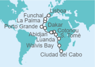Itinerario del Crucero Segmento vuelta al mundo: de Ciudad del Cabo a Lisboa - Regent Seven Seas