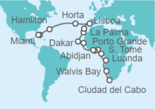 Itinerario del Crucero Segmento vuelta al mundo: de Ciudad del Cabo a Miami  - Regent Seven Seas