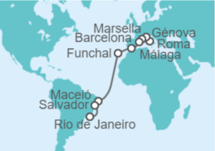 Itinerario del Crucero Italia, Francia, España, Portugal, Brasil - MSC Cruceros