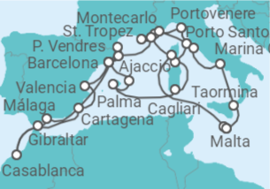 Itinerario del Crucero España, Gibraltar, Marruecos, Italia, Francia, Mónaco, Portugal, Malta - Seabourn