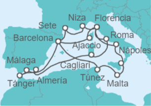 Itinerario del Crucero España, Italia, Francia, Túnez, Malta - Holland America Line