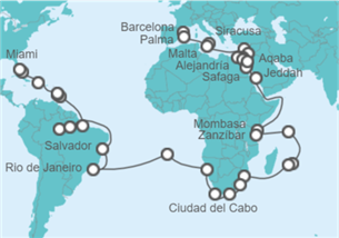 Itinerario del Crucero Gran Viaje de Barcelona a Miami - MSC Cruceros