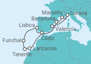 Itinerario del Crucero Francia, Italia, España, Portugal - Costa Cruceros