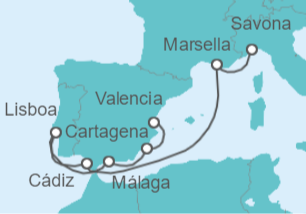 Itinerario del Crucero Francia, España, Portugal - Costa Cruceros
