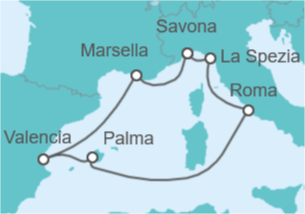 Itinerario del Crucero Italia, España, Francia - Costa Cruceros