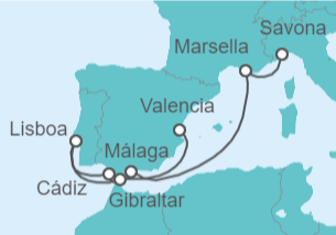 Itinerario del Crucero Francia, España, Portugal, Gibraltar - Costa Cruceros