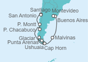 Itinerario del Crucero Viaje completo Patagonia y Tierra de Fuego - Holland America Line
