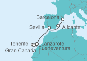 Itinerario del Crucero De Tenerife a Barcelona - AIDA