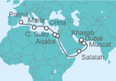 Itinerario del Crucero De Dubái a Palma de Mallorca  - AIDA