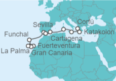 Itinerario del Crucero De Fuerteventura a Corfú - AIDA