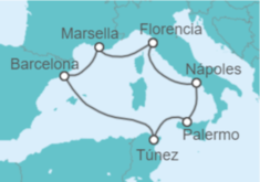 Itinerario del Crucero Culturas y civilizaciones del Mediterráneo TI 2025 - MSC Cruceros