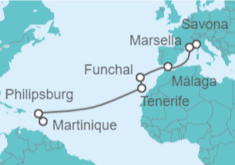 Itinerario del Crucero Francia, España, Portugal, Saint Maarten - Costa Cruceros