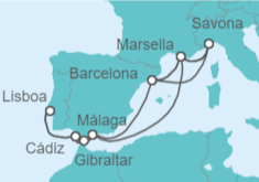 Itinerario del Crucero España, Francia, Italia, Gibraltar - Costa Cruceros