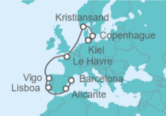 Itinerario del Crucero Dinamarca, Francia, España, Portugal - Costa Cruceros