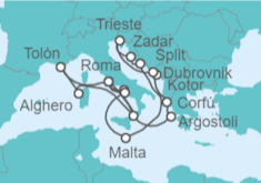 Itinerario del Crucero Francia, Italia y Adriático - Cunard