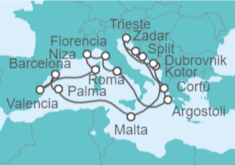 Itinerario del Crucero Adriático y Mediterráneo - Cunard