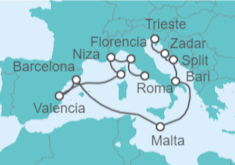 Itinerario del Crucero Adriático y Mediterráneo occidental - Cunard