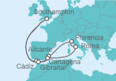 Itinerario del Crucero España, Italia y Gibraltar - Cunard