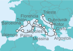 Itinerario del Crucero Italia, España y Adriático - Cunard