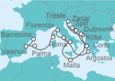 Itinerario del Crucero Grecia, Adriático y Mediterráneo occidental - Cunard