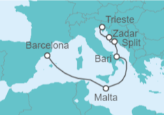 Itinerario del Crucero Mediterráneo central - Cunard