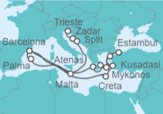 Itinerario del Crucero Estambul, Islas Griegas y Mediterráneo - Cunard