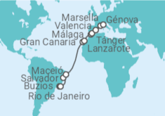 Itinerario del Crucero Desde Río de Janeiro (Brasil) a Génova (Italia) - MSC Cruceros