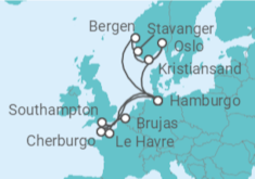 Itinerario del Crucero Noruega, Alemania, Reino Unido, Bélgica, Francia - AIDA