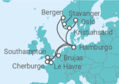 Itinerario del Crucero Reino Unido, Bélgica, Francia, Alemania, Noruega - AIDA