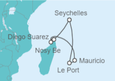 Itinerario del Crucero Mauricio, Seychelles y Madagascar - AIDA