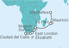 Itinerario del Crucero Desde Ciudad del Cabo (Sudáfrica) a Victoria, (Mahe, Seychelles) - AIDA