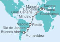 Itinerario del Crucero Tramo de Vuelta al mundo. Desde Civitavecchia a Buenos Aires  - Costa Cruceros