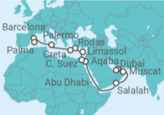 Itinerario del Crucero De Dubái a Palma de Mallorca  - AIDA