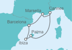 Itinerario del Crucero Seducción francesa y noches de Ibiza - Virgin Voyages
