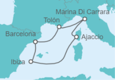 Itinerario del Crucero El irresistible Mediterráneo y Marina Di Carrara - Virgin Voyages