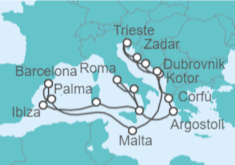 Itinerario del Crucero Mediterráneo y Adriático al completo - Cunard