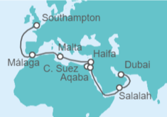 Itinerario del Crucero España, Malta, Israel, Jordania, Omán, Emiratos Árabes - Cunard