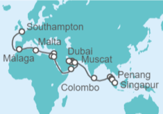 Itinerario del Crucero Desde Southampton (Londres) a Singapur - Cunard