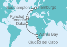 Itinerario del Crucero Namibia, España, Portugal, Reino Unido - Cunard