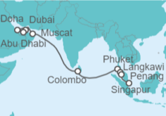 Itinerario del Crucero Emiratos Árabes, Qatar, Omán, Sri Lanka, Tailandia, Malasia, Singapur - Cunard