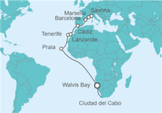 Itinerario del Crucero Tramo de Vuelta al mundo. De Ciudad del Cabo a Savona - Costa Cruceros