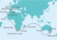 Itinerario del Crucero Tramo de Vuelta al mundo. De Sydney a Roma - Costa Cruceros