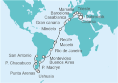 Itinerario del Crucero Tramo de Vuelta la mundo. De Trieste a Santiago de Chile - Costa Cruceros