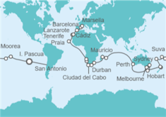 Itinerario del Crucero Tramo de Vuelta al mundo. De Santiago de Chile a Marsella - Costa Cruceros