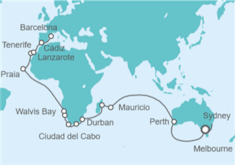 Itinerario del Crucero Tramo de Vuelta al mundo.De Sydney a Barcelona - Costa Cruceros