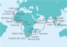 Itinerario del Crucero Vuelta al mundo - Oceania Cruises