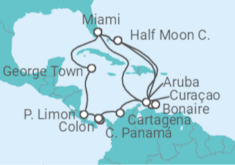 Itinerario del Crucero Curaçao, Colombia, Panamá, Costa Rica, Islas Caimán, Estados Unidos (EE.UU.), Aruba - Holland America Line