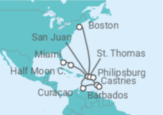 Itinerario del Crucero Curaçao, Estados Unidos (EE.UU.), Puerto Rico, Islas Vírgenes - EEUU, Saint Maarten, Santa Lucía - Holland America Line