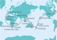 Itinerario del Crucero Vuelta al mundo Cunard 2025 - Cunard