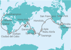 Itinerario del Crucero Vuelta al mundo Cunard 2025 - Cunard